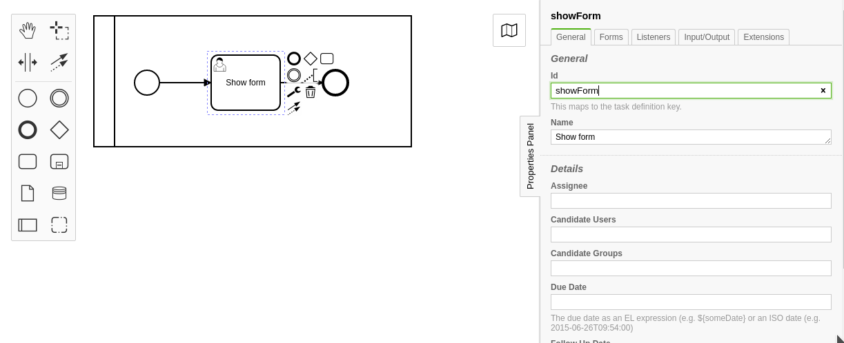 Settings the show form action identifier